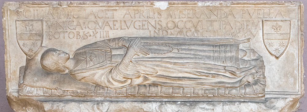 Sarcophagus of Cecilia Aprile (dead 1495), made by the workshop of Francesco Laurana (1430-1502). It was once located in Chiesa di Sant’Agostino, Palermo.