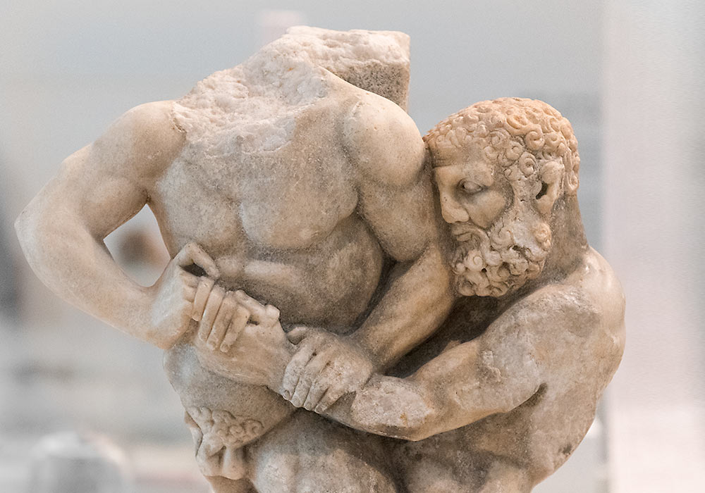 Hercules wrestling with Antaeus. Marble support for table-top. Greek, 200-100 BC. Photo: Per-Erik Skramstad