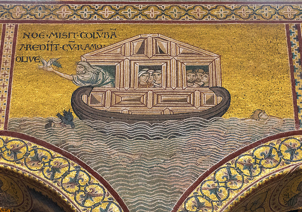 Monreale Cathedral: Mosaics on the south wall. Noah and the dove.