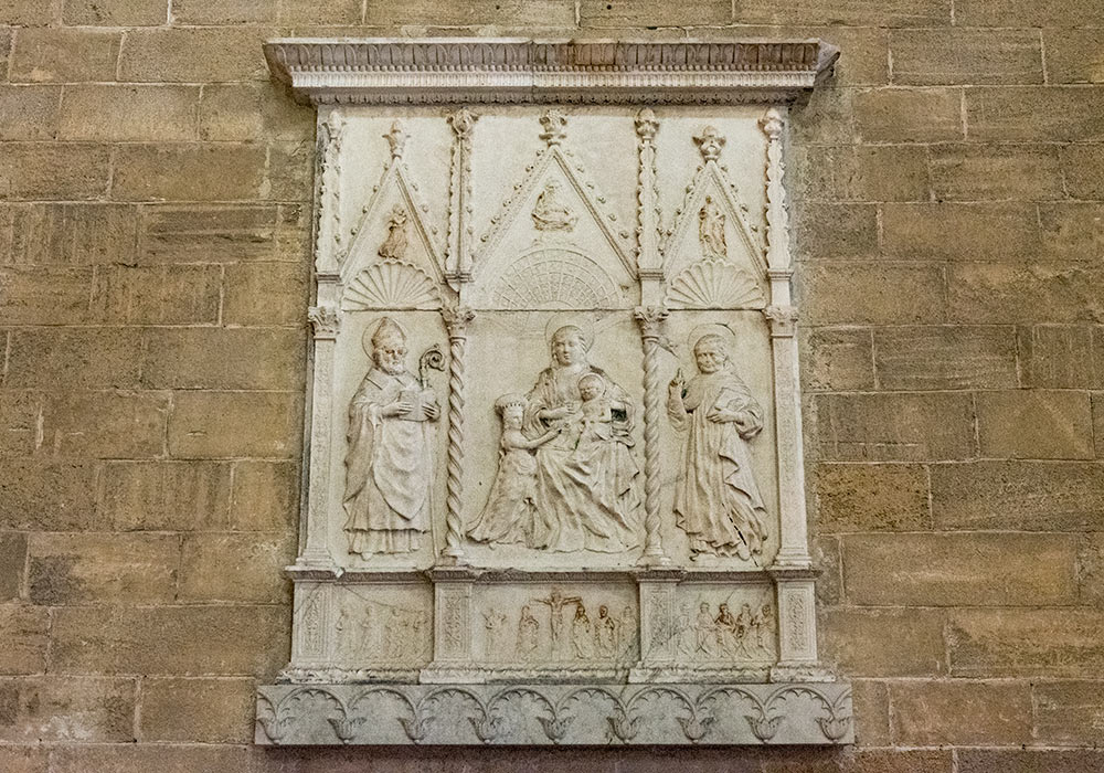 15th century marble triptych of the Madonna and Child (Gagini school). La Magione, Palermo