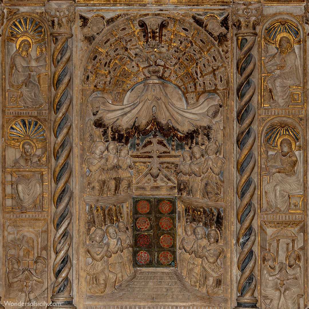 Detail of a side altar in the church Chiesa Madre (Basilica San Pietro), Collesano.