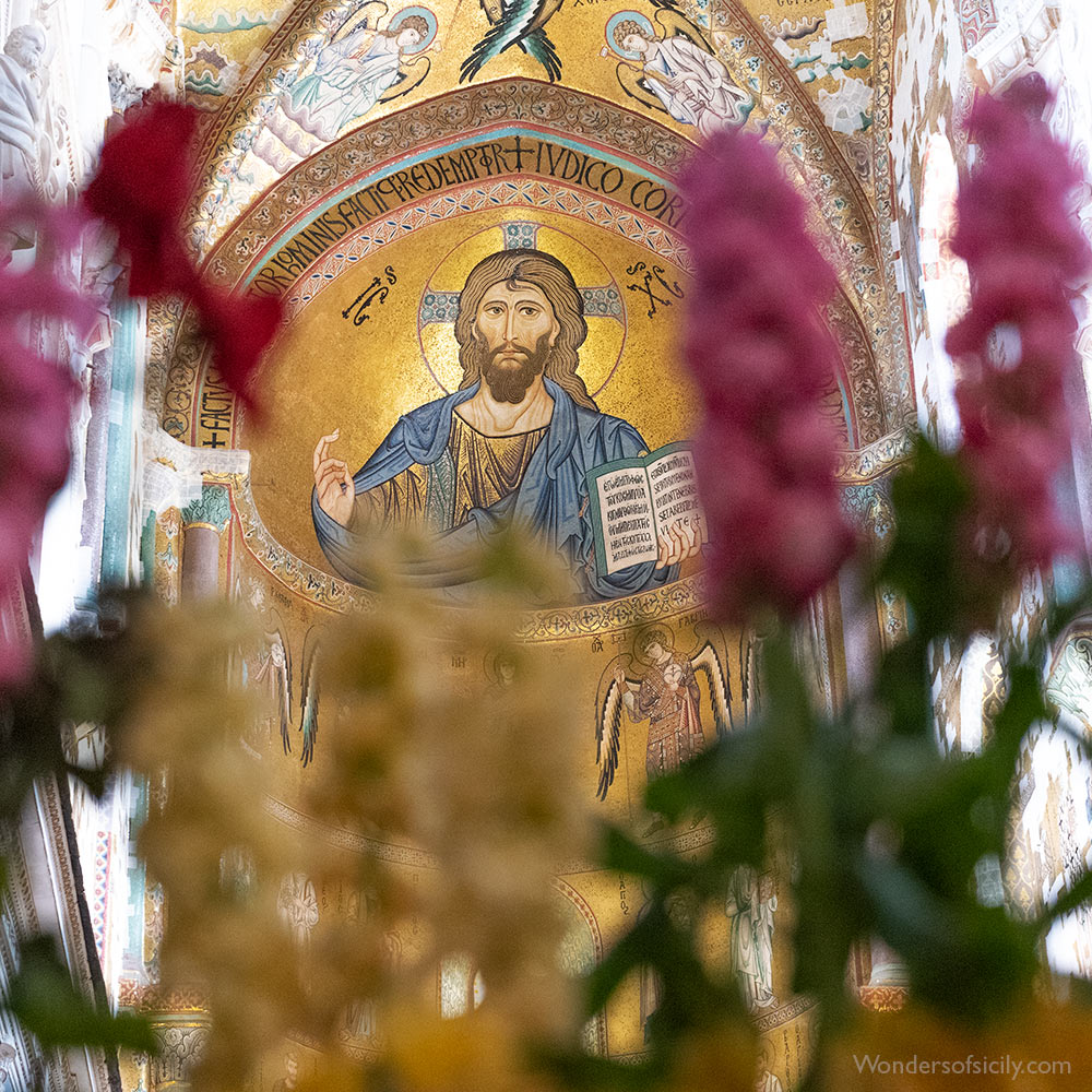 Christ Pantocrator. C12 Mosaic Cefalù cathedral.