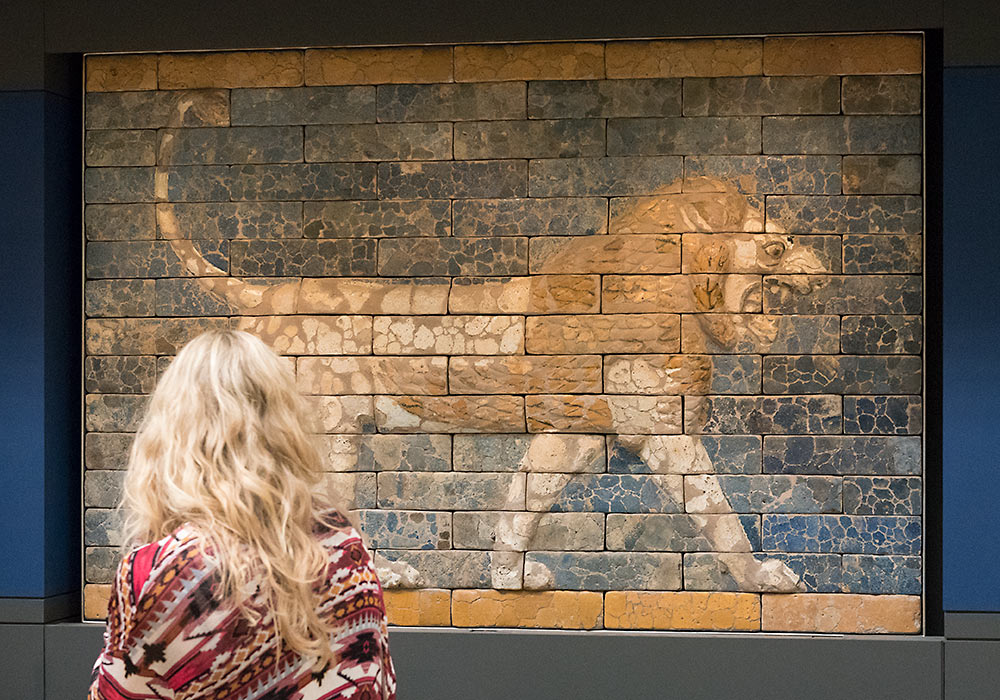 Facades made from brightly coloured bricks in Babylon during King Nebuchadnezzar II's reign, c. 2500 years ago. British Museum, London