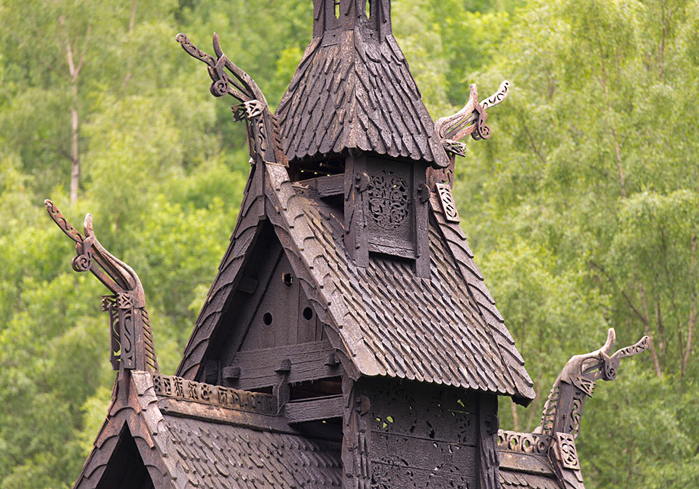 Dragonhead ornaments on Borgund stave church in Norway