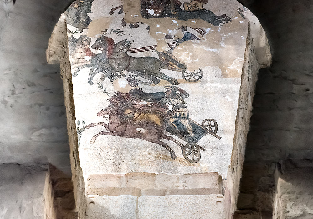 Chariot racing, mosaic. Villa Romana del Casale, Piazza Armerina