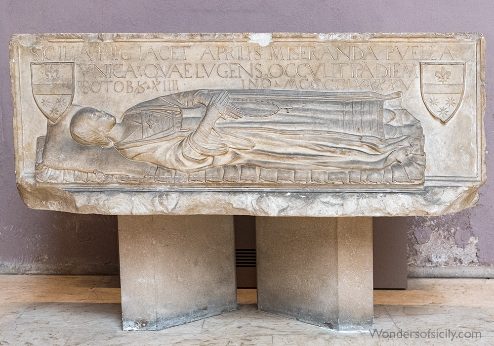 Sarcophagus of Cecilia Aprile (dead 1495), made by the workshop of Francesco Laurana (1430-1502). It was once located in Chiesa di Sant’Agostino, Palermo.