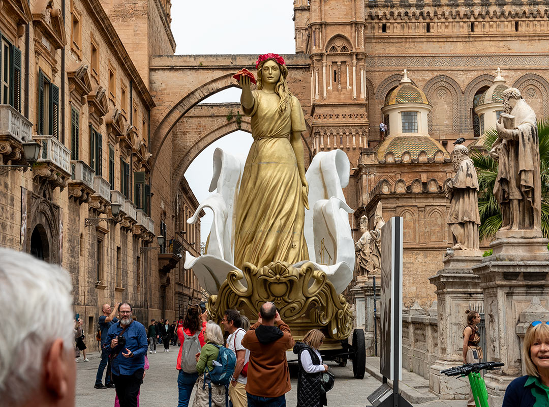 processional float of Santa Rosalia outside the cathedral