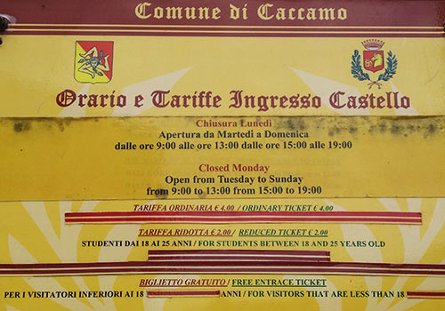 castello opening hours caccamo