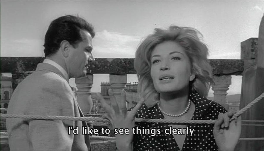 Belltower scene, Noto: Antonioni's film L'avventura. San Carlo's bell-tower in Noto. Gabriele Ferzetti and Monica Vitti.