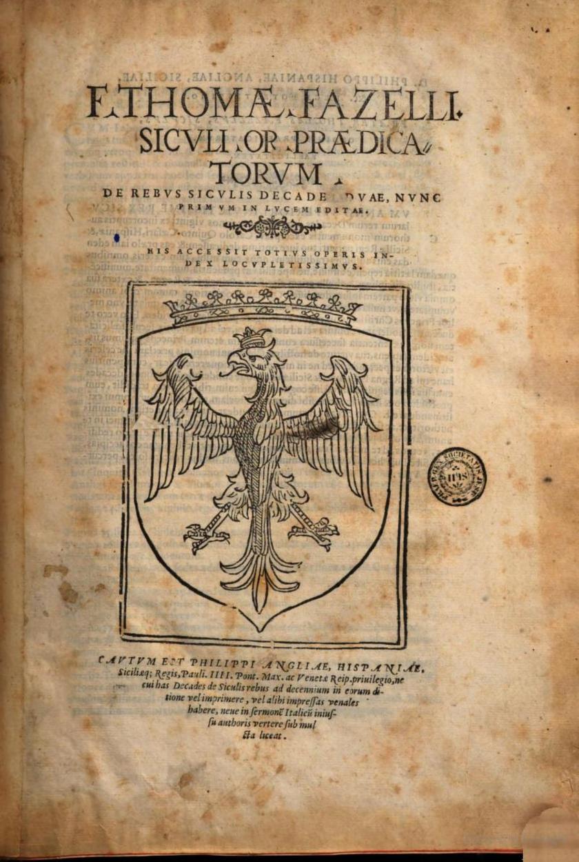 Tommaso Fazello (1498–1570) – De Rebus Siculis Decades Duae (1558)